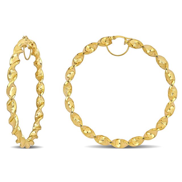14K Yellow Gold Twisted Hoop Earrings (74mm)