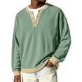 thumbnail image 2 of Nokdvo Mens Long Sleeve Waffle Shirt Fashion 2025 1/4 Button Up Henley Casual Shirt Fall Winter Textured Knit Color Block Loose Sweatshirt,Light Green 3XL, 2 of 9