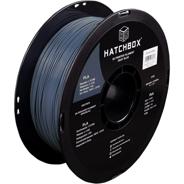HATCHBOX 1.75mm Gray Blue PLA 3D Printer Filament, 1 KG Spool