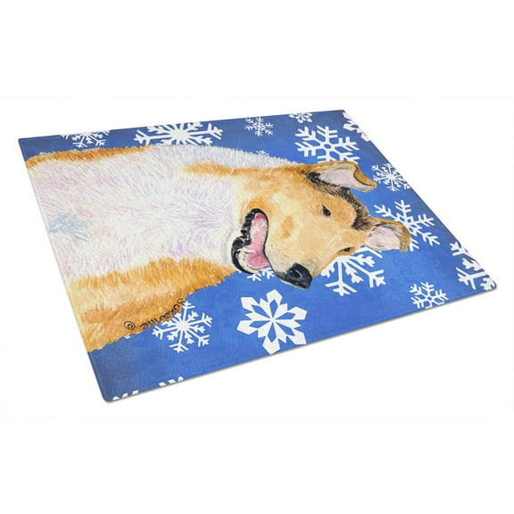 Caroline's Treasures Collie Smooth Winter Snowflakes Holiday Glass Cutting Board Large