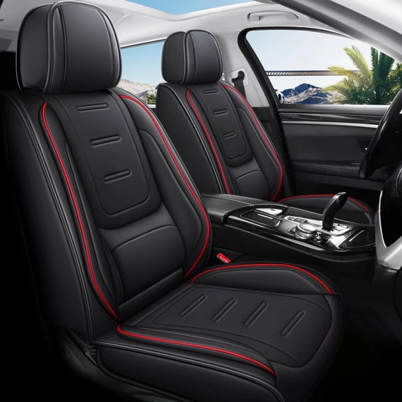 For 2013-26 Toyota Tacoma 5 Seats Front Rear Leather Seat Covers Black Red Line