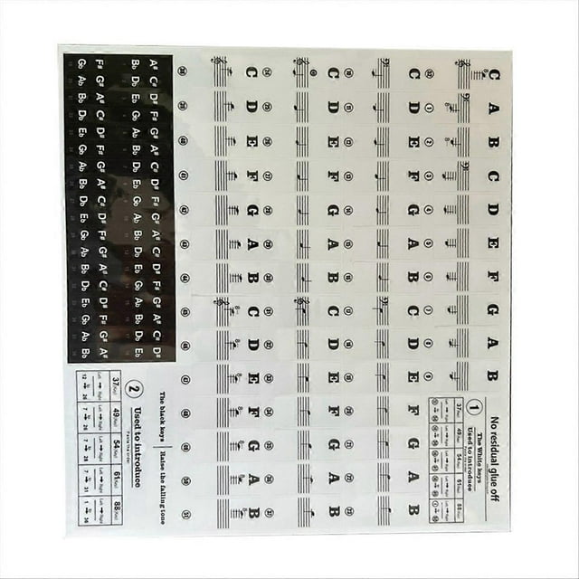 black and white Piano keyboard stickers, bold letter piano stickers