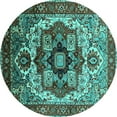 thumbnail image 1 of Ahgly Company Indoor Round Oriental Turquoise Blue Industrial Area Rugs, 5' Round, 1 of 4