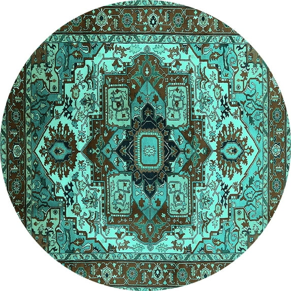 Ahgly Company Indoor Round Oriental Turquoise Blue Industrial Area Rugs, 5' Round