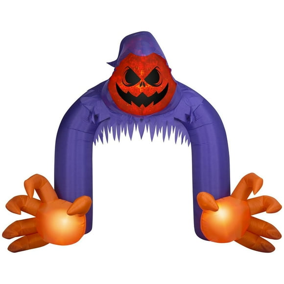 Arche de faucheuse Jack-O'-Lantern gonflable d'Halloween avec lumières tourbillonnantes