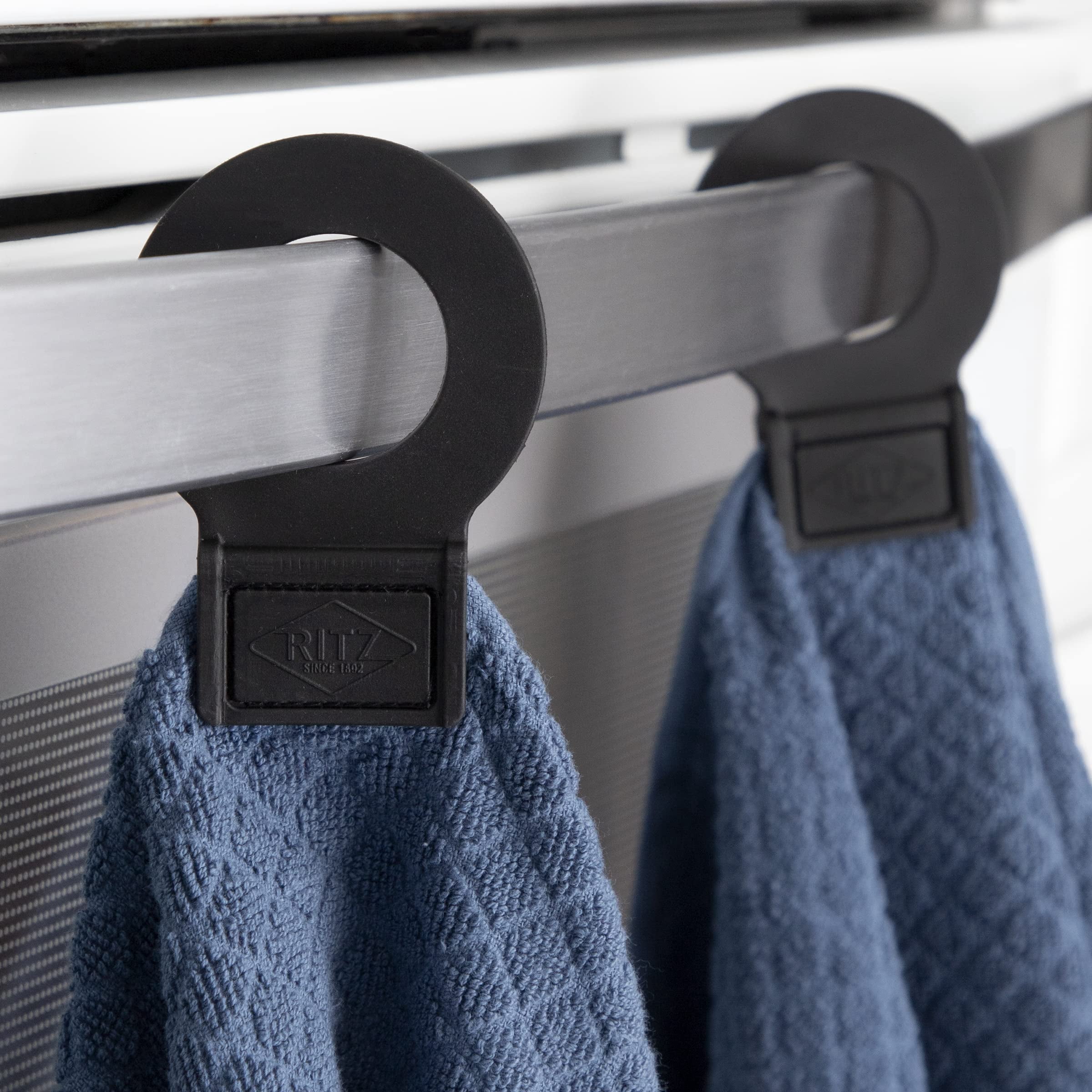 RITZ Hook and Hang Woven Kitchen Towel, Set of Two, Federal Blue