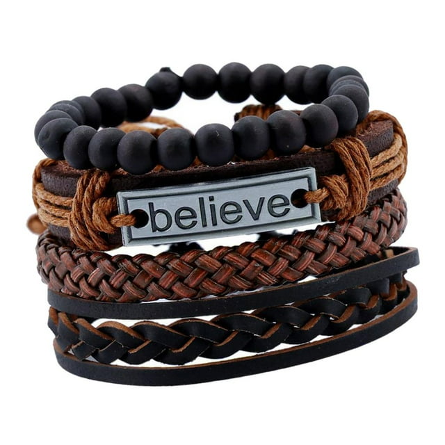 Pulsera Multicapa Jinwen para Hombre de Cuero 4 Piezas