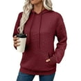 thumbnail image 2 of Sudadera con Capucha para Mujer, Informal, de Larga, con Cordón Ajustable, de Jacquard, Estilo Pulóver, Ropa Holgada. Vino Tinto M, 2 of 7
