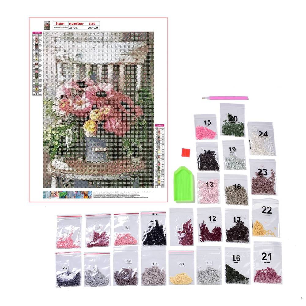DIY 5D Flower Pattern Canvas Diamond Painting Kits with Resin Rhinestones Sticky Pen Tray Plate Glue Clay Flower Pattern 39.7x30x0.03cm