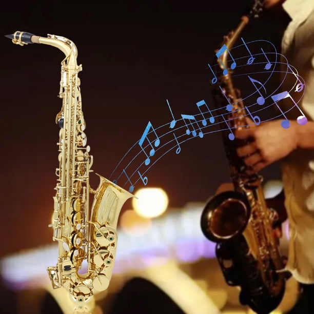 Saxofón alto Eb Saxofón lacado dorado con estuche y kit de cuidado Saxofón principiante