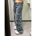 thumbnail image 3 of Pantalones Cargo de pierna ancha para mujer, múltiples bolsillos con diseño de ropa de calle, Jeans de gran tamaño lavables de nicho de moda, Y2k, Otoño e Invierno, 3 of 5