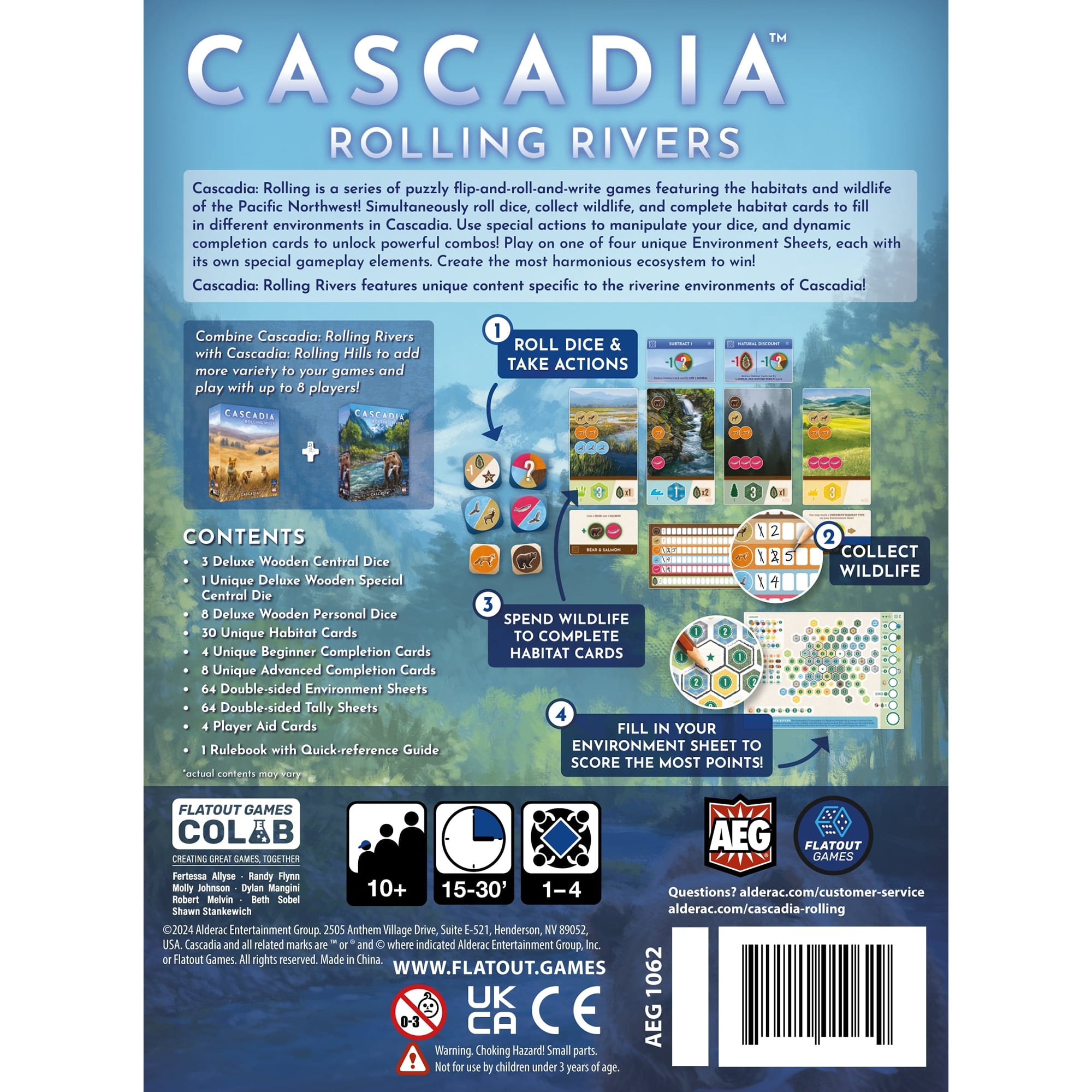 AEG: Cascadia: Rolling Rivers - Puzzly Flip-Roll-Write Board Game, Build Ecosystems, Explore PNW Nature & Wildlife, Ages 10+, 1-4 Players, 30 Mins