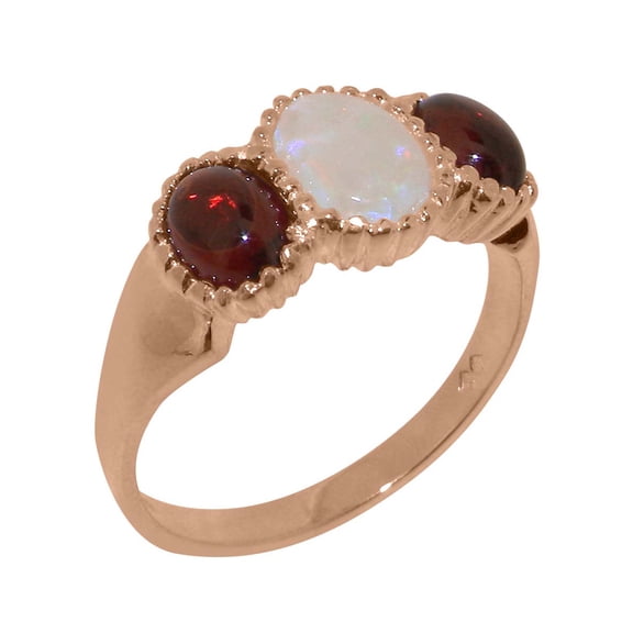 LBG British Made 10k Rose Gold Natural Opal & Garnet Womens Anniversary Ring - 33 size options - Size 10