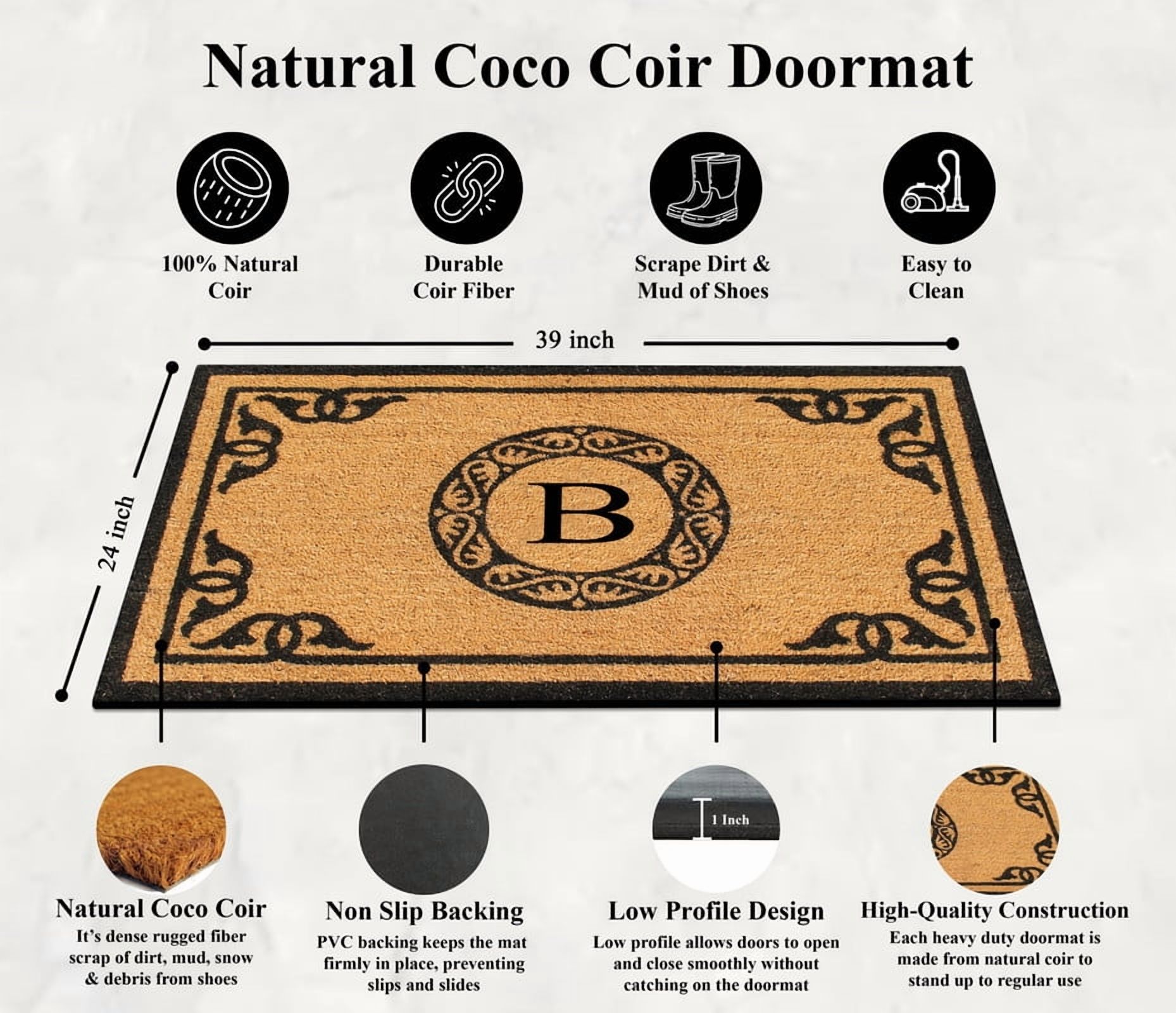 A1HC First Impression Hand Crafted by Artisans Geneva Monogrammed Entry Doormat, 24"X39" B