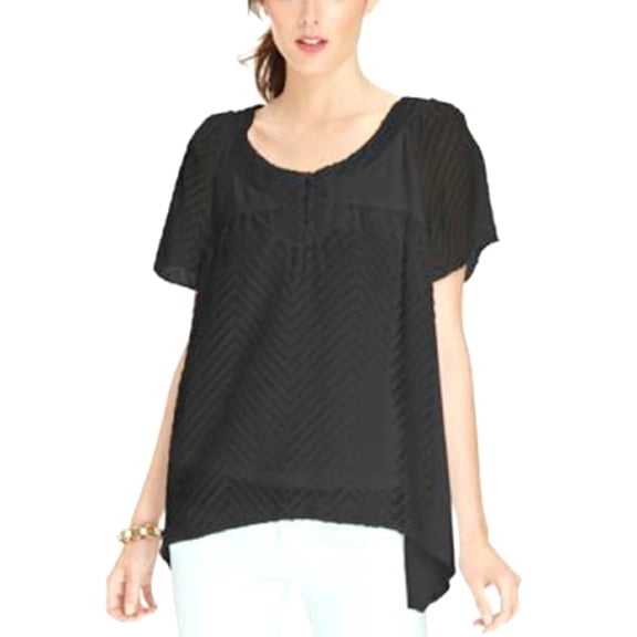 NY Collection Black 2-Piece Embroidered Flutter Sleeve Blouse Women's Shirt XS