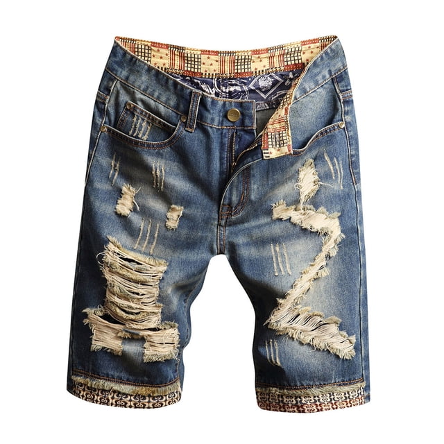 toraway Mens Sweatpants with Pockets and Elastic Bottom Fashion Men Loose and Recreational Hole Drape Inside Turn Over Decorative Pattern Bull-Puncher Knickers 38