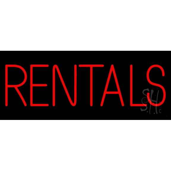 Red Rentals LED Neon Sign 13 x 32 - inches, Black Square Cut Acrylic Backing, with Dimmer - Bright and Premium built indoor LED Neon Sign for office, and stroefront