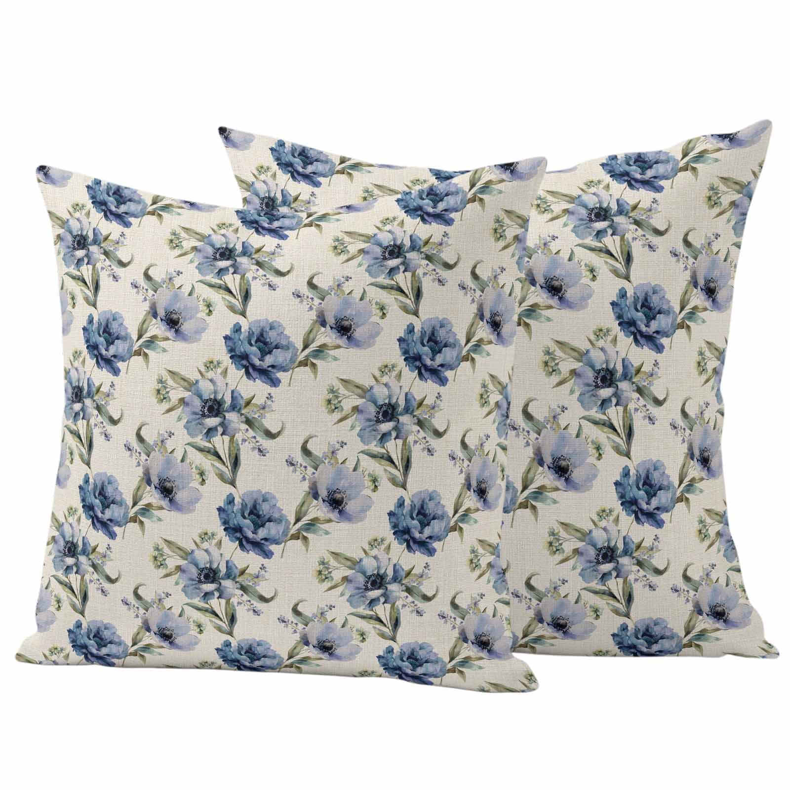 Pack of 2 Outdoor Pillow Covers,Waterproof Navy Blue Floral Throw Pillow Covers,Vintage Flowers Elegant Pastoral Rustic Decorative Pillowcases Cushion Covers Couch Pillow Sham Protector 26x26 Inch