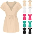 thumbnail image 1 of Sentmoon Robes Chemises pour Femmes Basique Col en V Robe Boho Bloc de Couleur Extensible Coupe Régulière Décontractée Robes d'Été pour Femmes Taille Élastique Plage pour Travail et Bureau Beige m, 1 of 5
