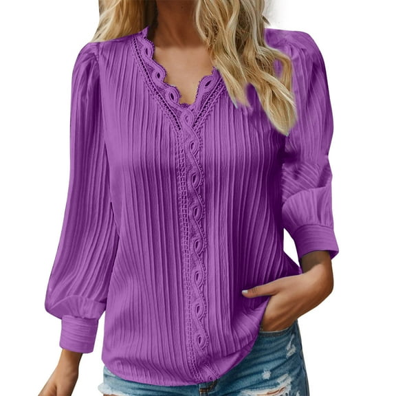 Women Spring And Autumn Lace V Neck Plain Lace Elegant Shirt Fashion Solid Color Elegant Blouse Short Sleeve Comfy Soft Tee