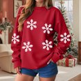 thumbnail image 5 of larppty Women's Christmas Sweater Snow Flake Print Xmas Sweatshirts Holiday Cute Graphic Pullovers Loose Crewneck Sweatshirt (Red, M), 5 of 9