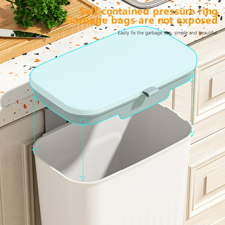 VIGIND 9L/2.4 Gallon Hanging Trash Can for Kitchen Cabinet Door with Lid, Small Under Sink Garbage Can,Trash Bin for Bathroom, Wall Mounted Counter