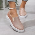 thumbnail image 4 of Shoes Gold Glitter Slip-On Platform Sneakers - Breathable Casual Shoes Flat Loafers Canvas Walking Shoes for Women, 4 of 11