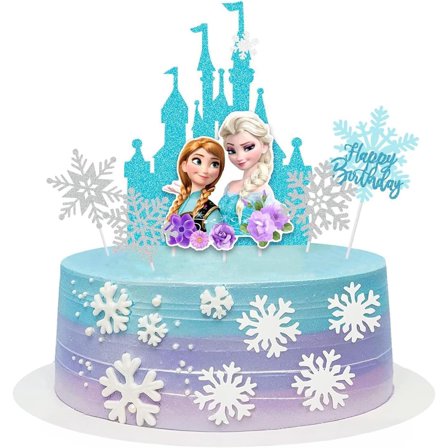 6 Pcs Cute AnimeFrozen-Birthday Cake Toppers, Snow Theme Princess Cake Decorations for Ice Party Supplies