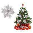 thumbnail image 4 of 1 Pcs Christmas Poinsettia Artificial Flowers Decorations,5.7 Inch Christmas Tree Wreaths Garland Decoration,Glitter Flowers Picks Decor,Glitter Christmas Flowers,(Silver,5.7 in), 4 of 4