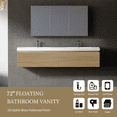 thumbnail image 3 of 72" floating vanity with sink combo, striped wall-mounted cabinet with soft-close drawer and double glossy white solid surface basins, Natural Oak, 3 of 10