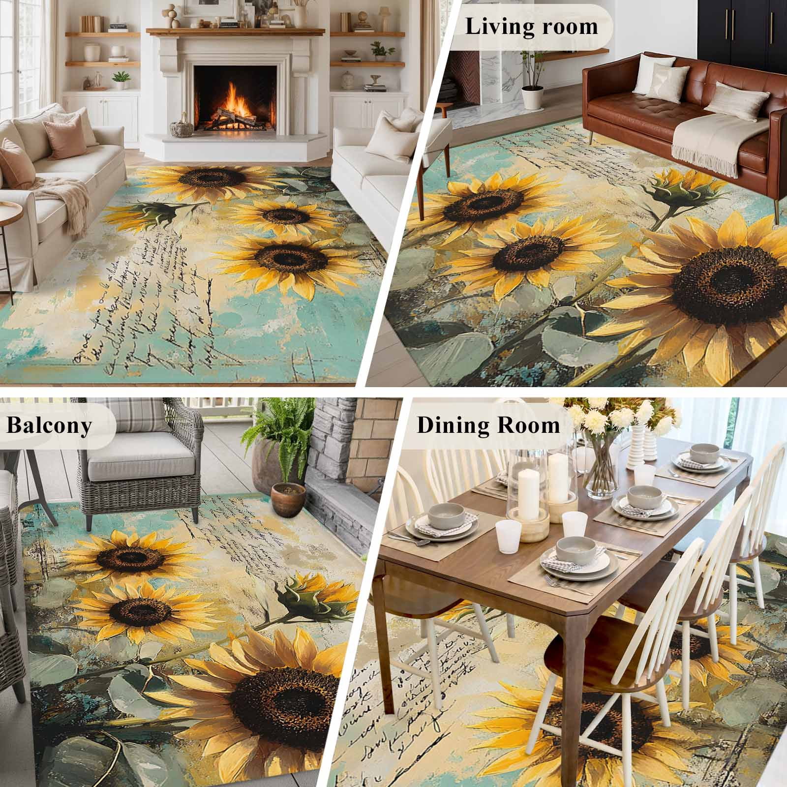 6'x9' Area Rugs, Sunflower Indoor Outdoor Area Rug for Living Room Bedroom, Farmhouse Vintage Summer Botanical Pastoral Washable Bathroom Rugs Kitchen Floor Carpet Mats Home Decor Aesthetic