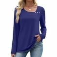 thumbnail image 4 of Tops for Women Plus Size Printed V-Neck Long Sleeve Casual T-shirt Button Tops,Womens Blouse Blue, 4 of 6
