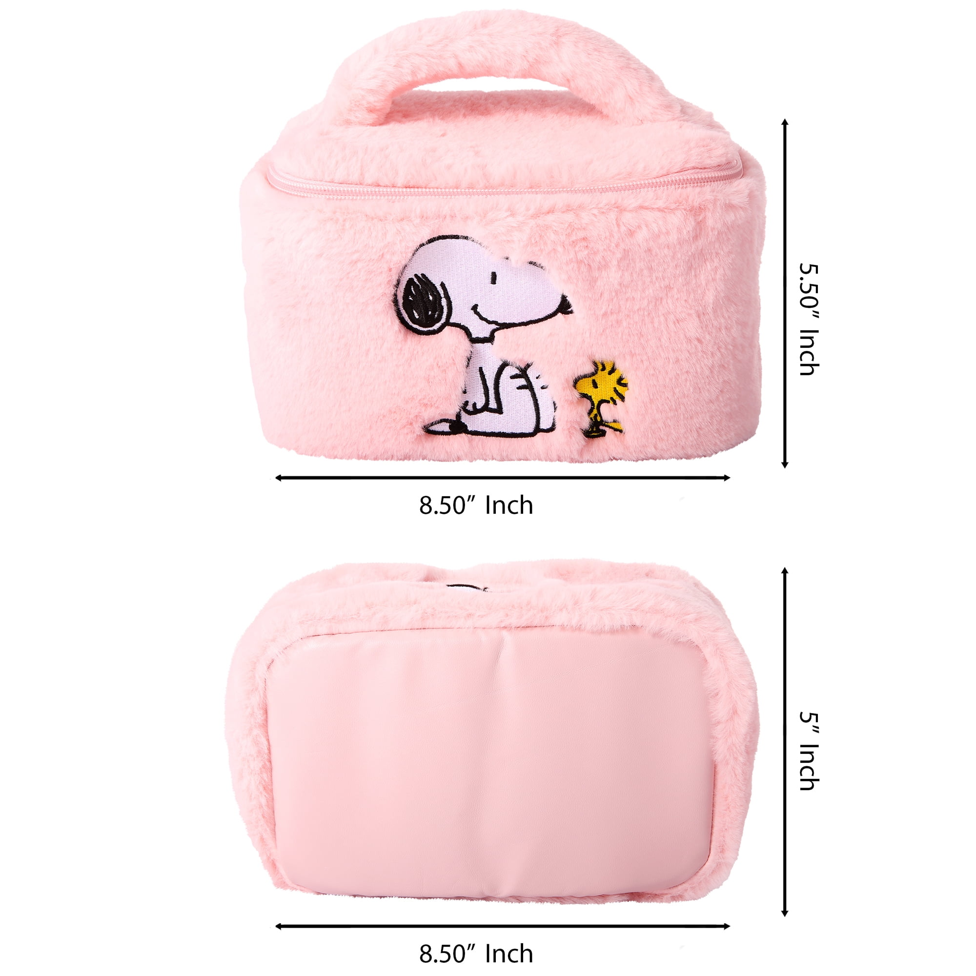 Peanuts Snoopy Fluffy Cosmetic Bag for Travel - Soft Plush Toiletry Makeup Cosmetic Jewelry Pouch