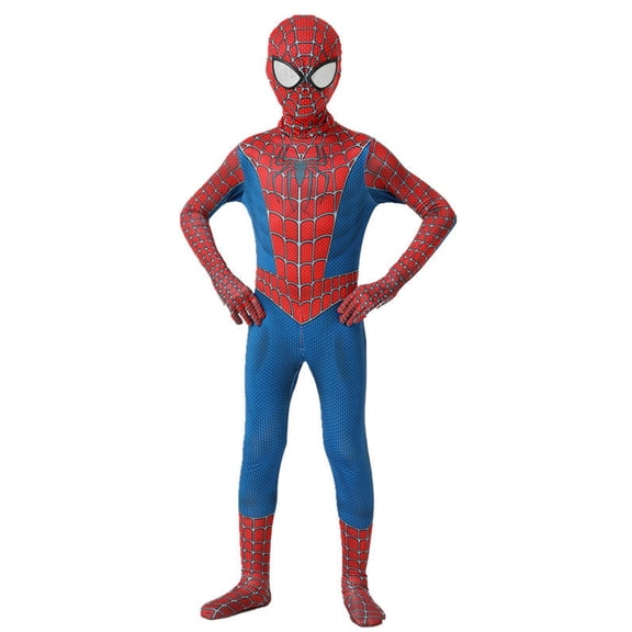 Role Play Bodysuit Jumpsuit Red and Blue Web Pattern Polyester Fabric for Halloween Party Stage Performance Comic Con for Boys and Girls Red 160