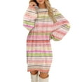 thumbnail image 2 of Women's Round Neck Casual Long Sleeve Plush Plaid Print Dress for Winter Lounging and Casual Outfits,Pink,S, 2 of 7