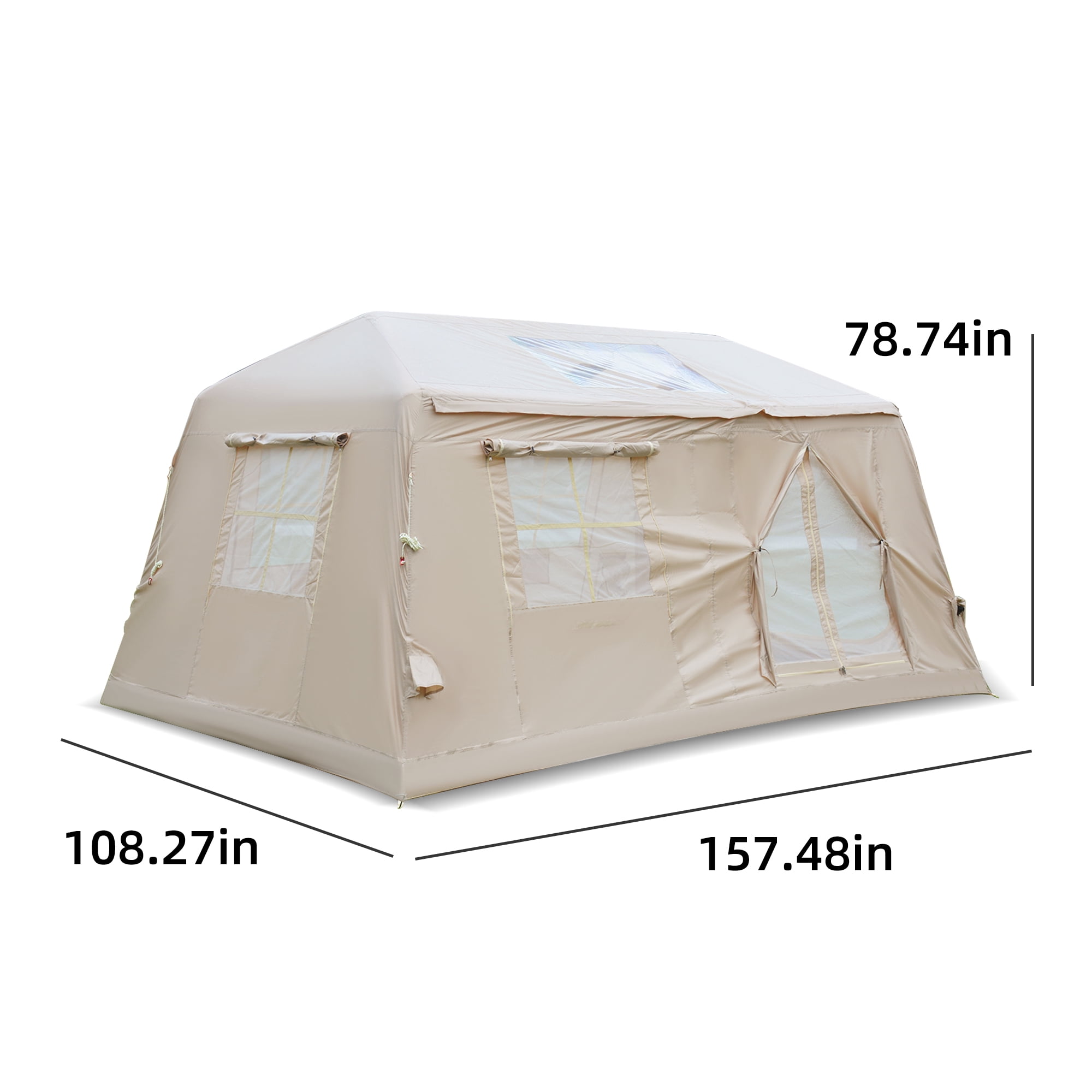 2-Room Inflatable Camping Tent 4-6 Person, 11m² Air Tent with Awning, 4 Season Waterproof Blow Up Shelter for Family & Group Camping, Beige