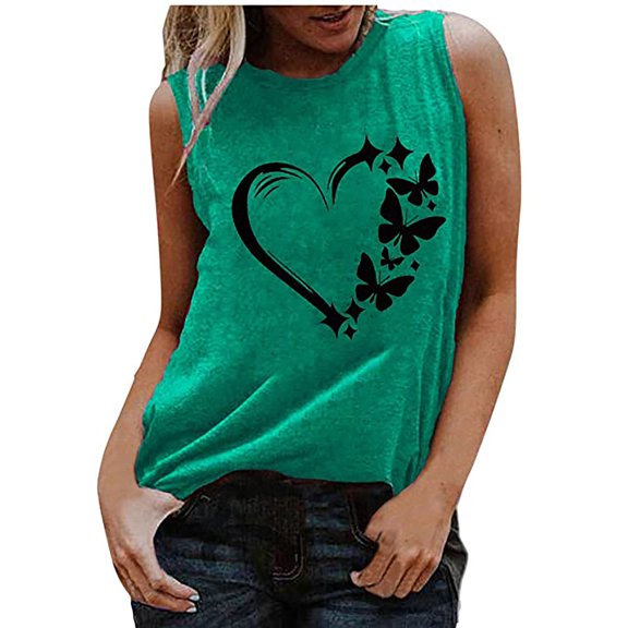 Aoochasliy Tank Tops for Women Women's Sleeveless Summer Casual Tops Round Neck Printing Sleeveless Vest Tops