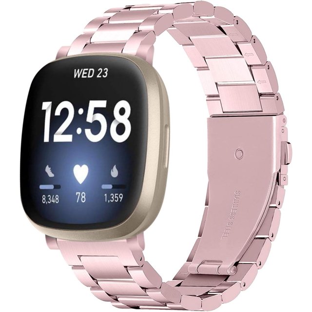 REQO Bracelet en Acier Inoxydable Compatible avec Fitbit Versa 4 / Fitbit Sense 2 / Fitbit Versa 3 / Fitbit Sense, Bracelets de Montre en Métal Réglables, Remplacement de Bracelet pour Femmes Hommes
