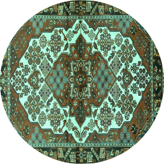 Ahgly Company Indoor Round Persian Turquoise Blue Traditional Area Rugs, 8' Round