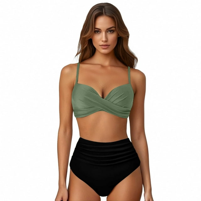 Traje de Baño Mujer Conjunto de Bikini Push Up Sexy Para Mujer, Traje de Baño de Dos Piezas de Cintura Alta, Tankini Con Estampado Fruncido Retro, Para Playa, Piscina y Fiesta 2047