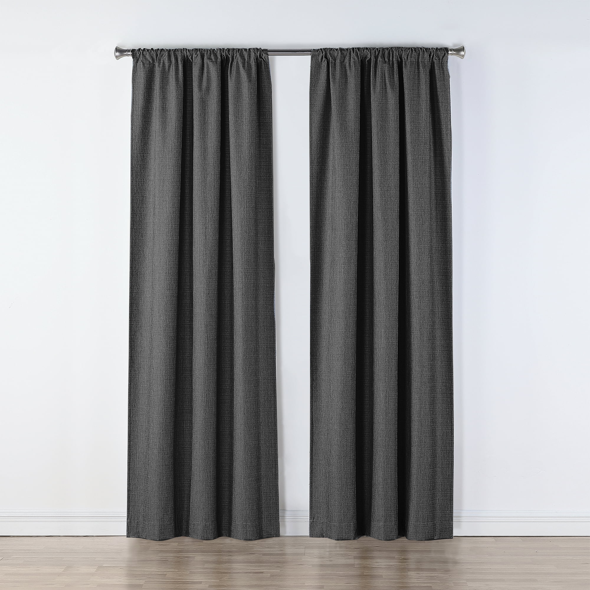Ecologee Wakefield Textured 100% Blackout Rod Pocket Indoor Curtain Panel Pair, Charcoal, 37" W x 84" L