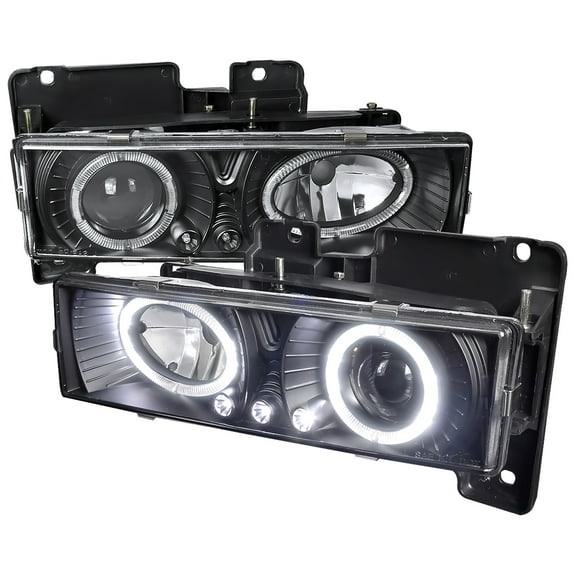 Dual Halo Projector Headlights (Black Housing/Clear Lens) Made for and Compatible with 1988-1999 Chevrolet C/K C10/Blazer/Tahoe/Yukon/Sierra/Silverado