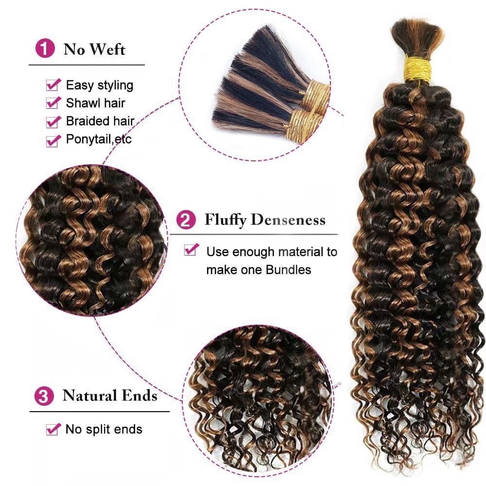 Boho Hair for Braiding P1B/30 Highlight 1 Bundle/50g Jerry Curly Bulk Human Braiding Hair
