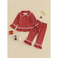 thumbnail image 2 of Bagilaanoe 2 Pieces Toddler Baby Girl Pajamas Set Plaid Lapel Long Sleeve Ruffle Tops+ Long Pants 18M 24M 3T 4T 5T 6T Kids Sleepwear Nightwear Loungewear, 2 of 8