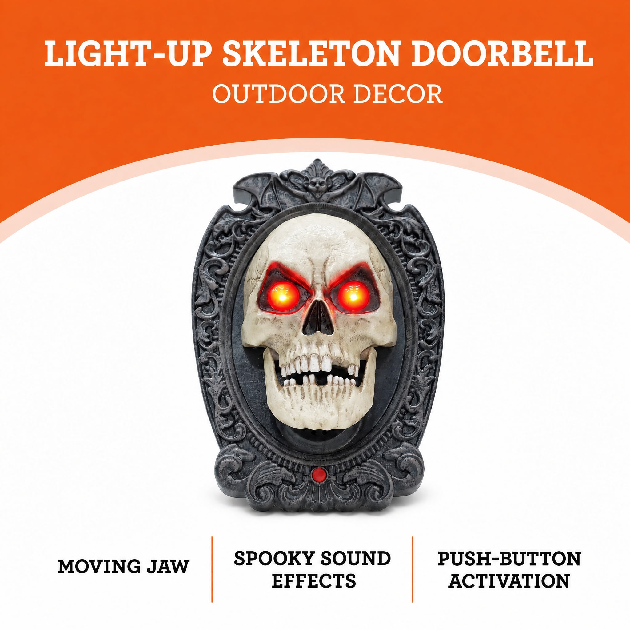 Light-Up Skeleton Doorbell Decoration, Gray and White, 9", Halloween by Way To Celebrate