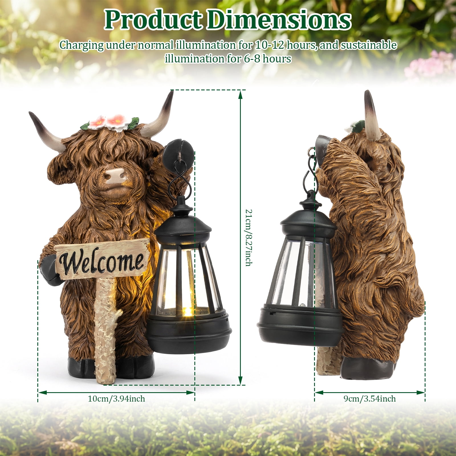 Threns Solar Highland Cow Garden Outdoor Statue,Highland Cow Figurines Sculpture with Light,Patio Balcony Yard for Pasture,Farm Theme Housewarming Gifts for Women Mom