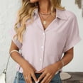 thumbnail image 4 of Under $10 Short Sleeve Tops for Women, Xunlbb Women's Fashion Fashion Loose Short Sleeve Lapel Pocket Casual Striped Shirt(Pink,XXL), 4 of 7