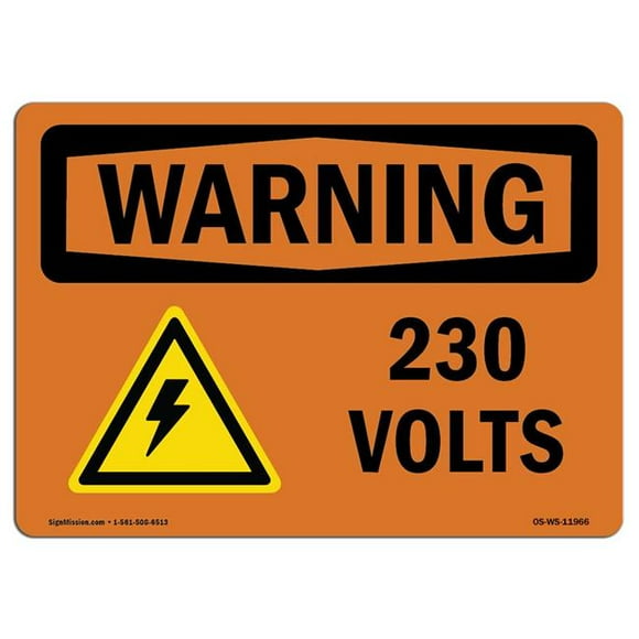 SignMission OS-WS-D-35-L-11966 OSHA Warning Sign - 230 Volts with Symbol