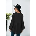 thumbnail image 3 of Button Detail V Neck Bishop Sleeve Solid Color Blouse for Women, 3 of 3