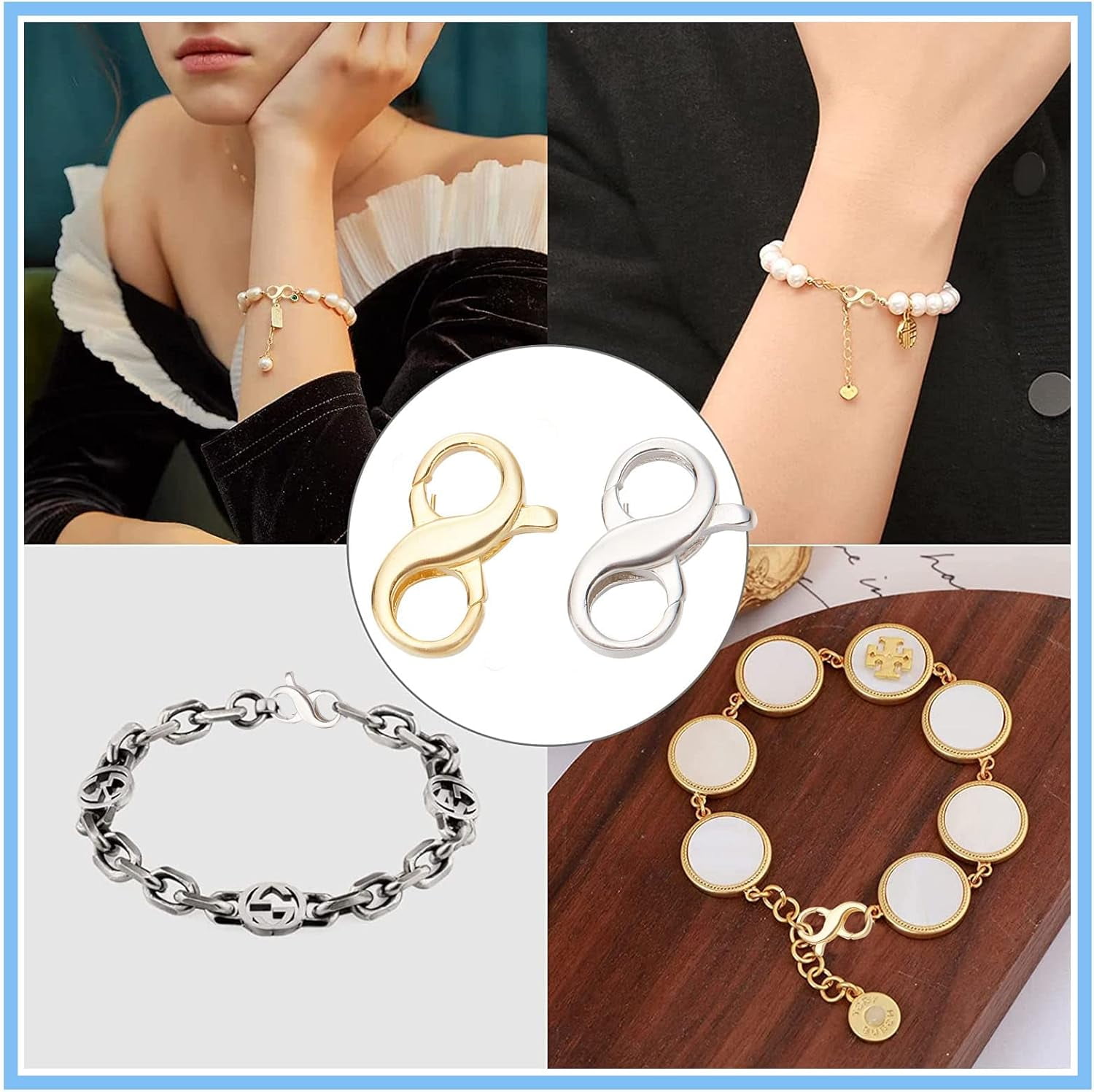 1 Box 2Pcs 925 Sterling Silver Lobster Clasp Double Lobster Clasps Infinity Clasp Number 8 Bracelet Extender Necklace Shortener Clasp for Jewelry Making Findings Women Adults DIY Crafts